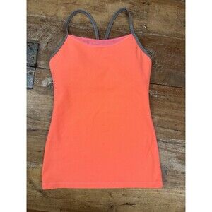 Lululemon Size XS/S Neon Orange/grey Racerback Workout Tank Top Built In Bra